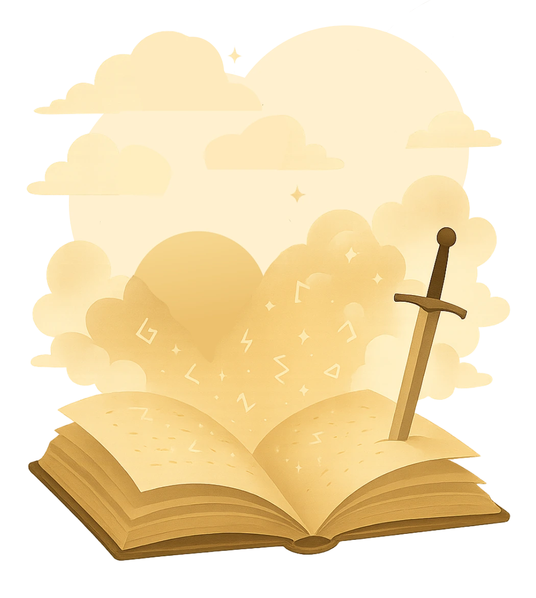 Fantasy landscape emerging from an open book